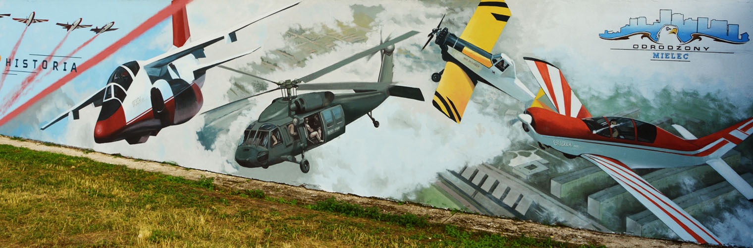Malowanie murali samolotów i helikopterów w Mielcu