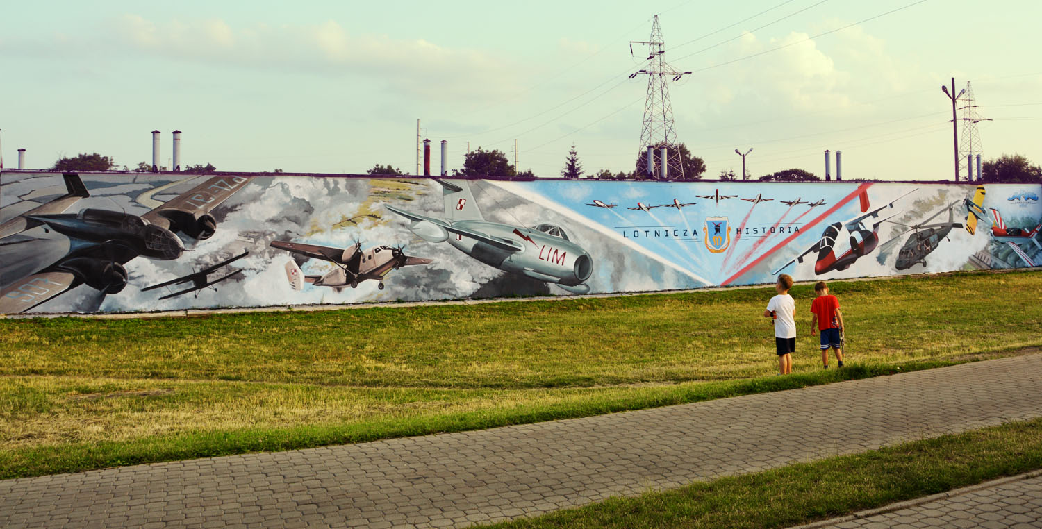 Mural w Mielcu, lotnicza historia Mielca